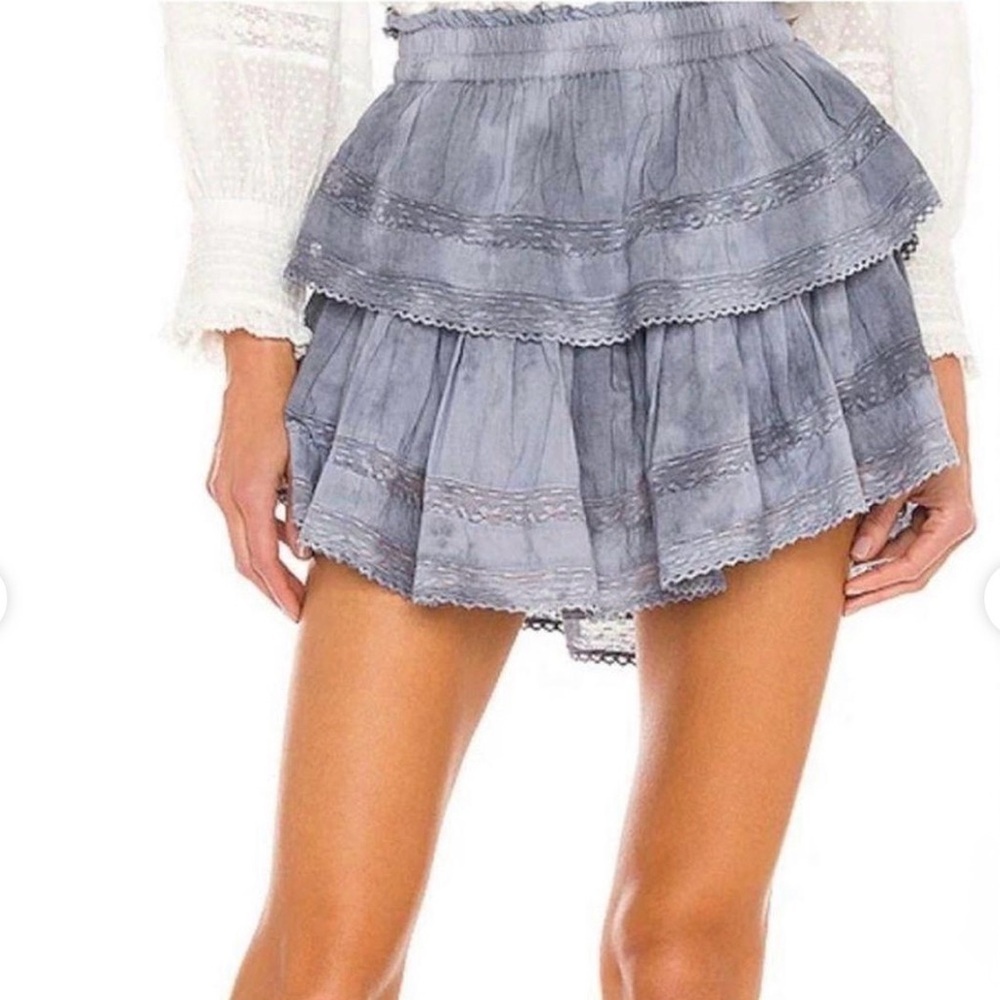 LoveShackFancy Ruffle Mini Skirt, Size L, Blue